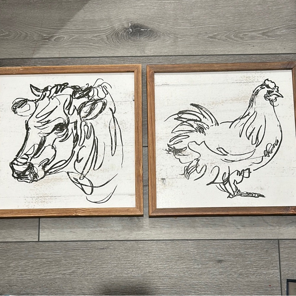 Rustic Farm Animal Sketch Wall Art Set